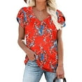 thumbnail image 1 of Wiyuqeen Womens Petal Short Sleeve Tops Trendy Comfy V Neck Summer Tees Casual Stripe Printed Tshirts Soft Stretchy Going Out Blouses, 1 of 7