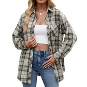 Wiyuqeen Womens Plaid Print Flannel Shirts Oversized Collared Cardigan with Pockets Soft Trendy Button Down Long Sleeve Jackets Loose Fit Pullover