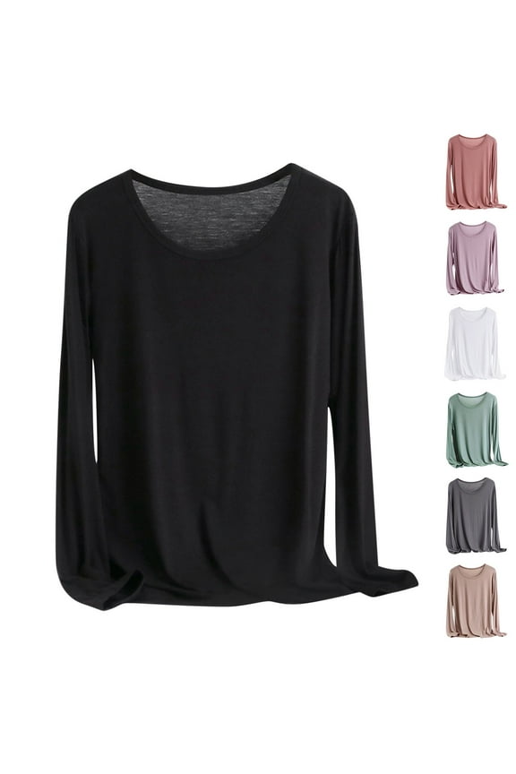 Womens Plus Size Basic Long Sleeve Tops Casual Comfy Loose Fit Thin Shirts Lightweight Crew Neck Plain Blouses Tees