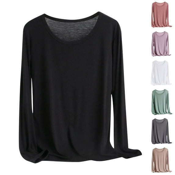 Wiyuqeen Womens Plus Size Basic Long Sleeve Tops Casual Comfy Loose Fit Thin Shirts Lightweight Crew Neck Plain Blouses Tees
