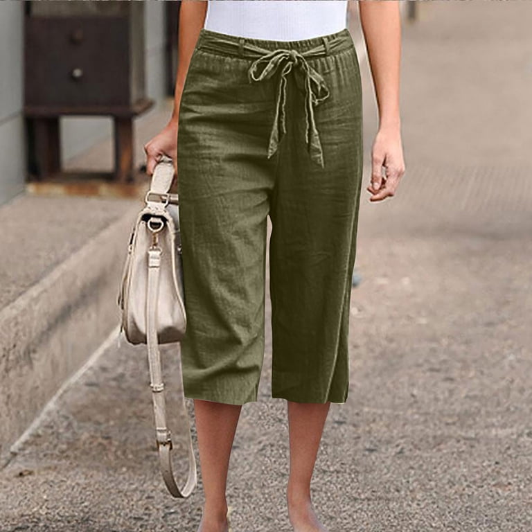 Wiyuqeen Womens Plus Size Capris Cotton Linen Cropped Pants