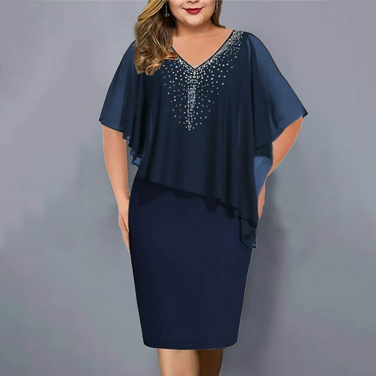 Plus Size Women O-Neck Bodycon Chiffon Dress Plus Size Women O-Neck Bodycon Chiffon Dress