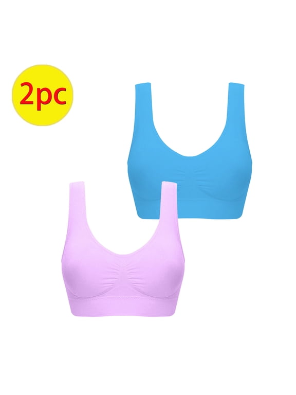 Womens Plus Size Seamless Bras 2 PC Comfy Wireless Sports Bras Push up Solid Yoga Bras Comfort Stretchy Everyday Bras