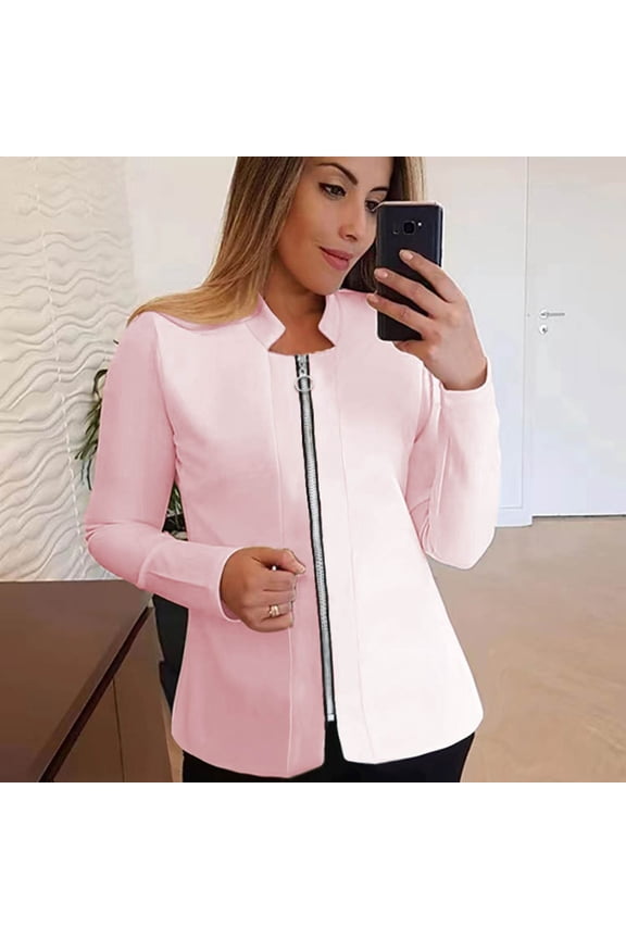 Womens Plus SizeBlazers Full Zip Open Front Suit Coats Long Sleeve Mock Neck Blazer Jackets Solid Color Casual Outwears