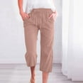 thumbnail image 1 of Wiyuqeen Womens Plus Sized Drawstring Smocked High Rise Pants Solid Cotton Linen Capri Pants Summer Soft Wide Leg Cropped Lounge Pants with Pockets, 1 of 5