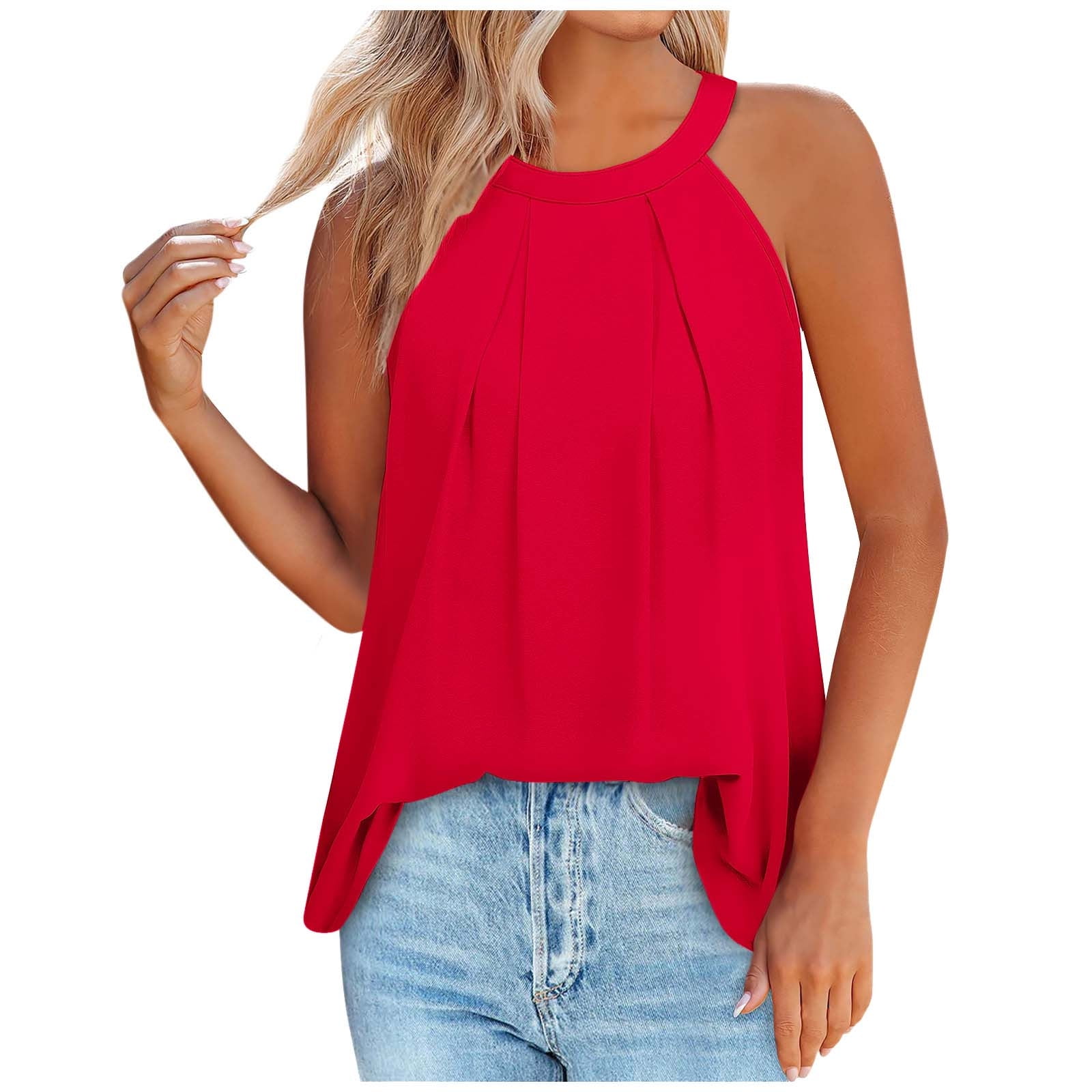 Wiyuqeen Womens Plus Sized Halter Neck Tank Tops Basic Solid Color