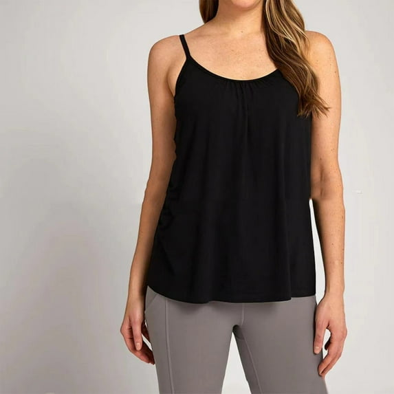 Wiyuqeen Womens Plus Sized Spaghetti Strap Tank Tops Summer Casual Solid Basic Sleeveless Yoga Shirts with Built in Bras Padded Stretch Comfort Athletic Camis