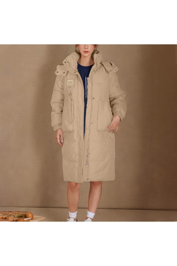Womens Puffer Quilted Coat Winter Hooded Long Sleeve Down Coats Puffer Padded Jacket Drawstring Waist Coat Outwear with Pocket