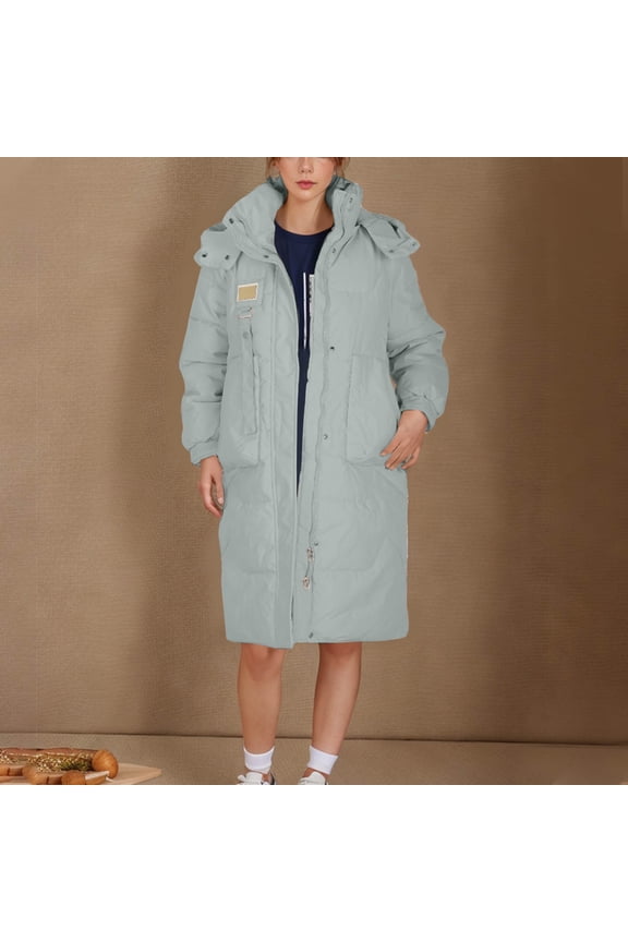 Womens Puffer Quilted Coat Winter Hooded Long Sleeve Down Coats Puffer Padded Jacket Drawstring Waist Coat Outwear with Pocket