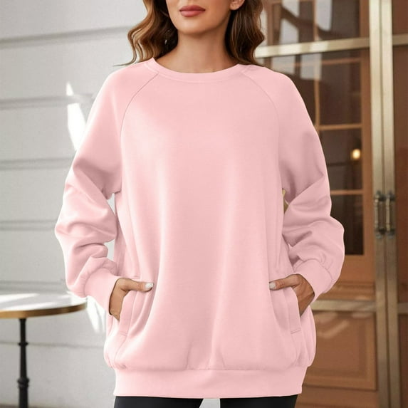 Wiyuqeen Womens Raglan Sleeve Sweatshirts Loose Basic Tshirts Solid Crew Neck Sweatshirts with Pockets Dressy Causal Long Sleeve Pullover