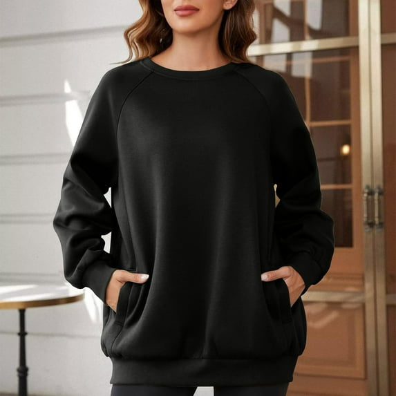 Wiyuqeen Womens Raglan Sleeve Sweatshirts Loose Basic Tshirts Solid Crew Neck Sweatshirts with Pockets Dressy Causal Long Sleeve Pullover