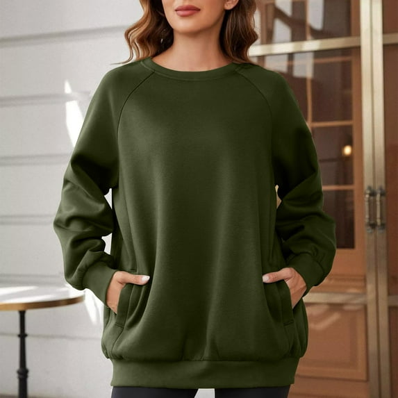 Wiyuqeen Womens Raglan Sleeve Sweatshirts Loose Basic Tshirts Solid Crew Neck Sweatshirts with Pockets Dressy Causal Long Sleeve Pullover