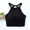 thumbnail image 1 of Wiyuqeen Womens Ribbed Knit Halter Tank Tops Classic High Crew Neck Camis Tops with Built in Bra Basic Tight Cropped Tops Workout Racerback Vests, 1 of 5