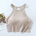 thumbnail image 1 of Wiyuqeen Womens Ribbed Knit Halter Tank Tops Classic High Crew Neck Camis Tops with Built in Bra Basic Tight Cropped Tops Workout Racerback Vests, 1 of 5