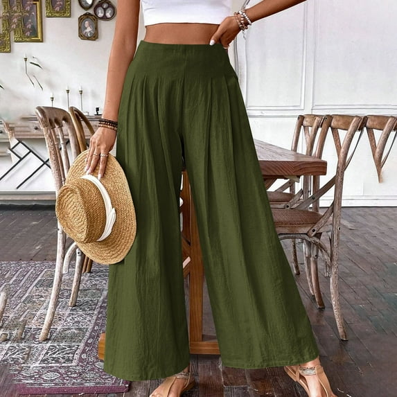Wiyuqeen Womens Side Zipper High Waist Long Pants Casual Comfy Straight Wide Leg Trousers Summer Soft Trendy Solid Palazzo Pants for Vacation Work