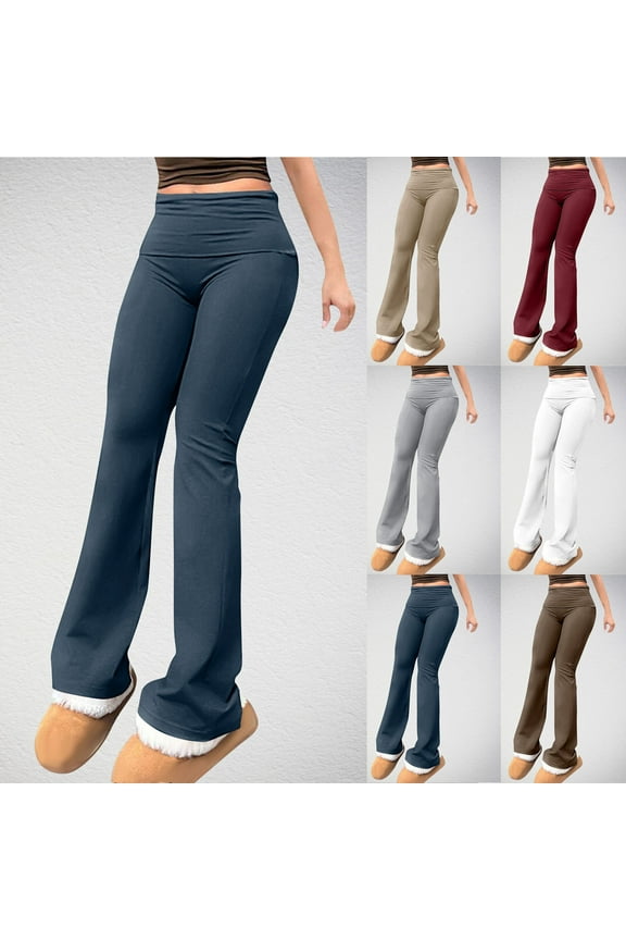 Womens Soft Flared Yoga Pants Slimming High Waist Bootcut Leggings Plain Tummy Control Sport Pants Workout Tights