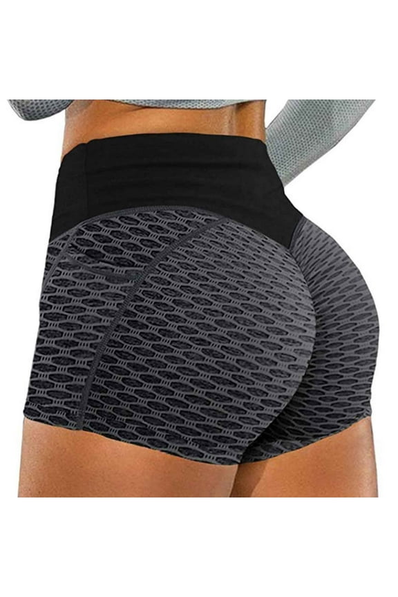 Womens Solid Booty Shorts Tight Scrunch Butt Lifting Yoga Shorts Tummy Control High Waist Workout Textured Leggings Anti Cellulite Shorts