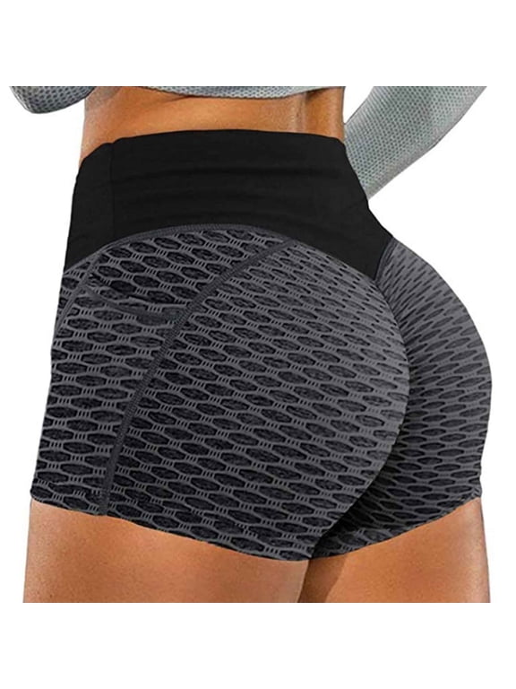 Womens Solid Booty Shorts Tight Scrunch Butt Lifting Yoga Shorts Tummy Control High Waist Workout Textured Leggings Anti Cellulite Shorts