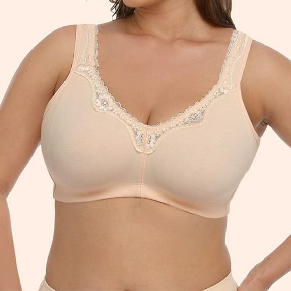 Wiyuqeen Womens Solid Color Plus Sized Bras Soft Side Contouring Bras Casual Cotton Lace Trim Bralette Bras Lightweight Seamless Daily Bras Slimming Wireless Bras
