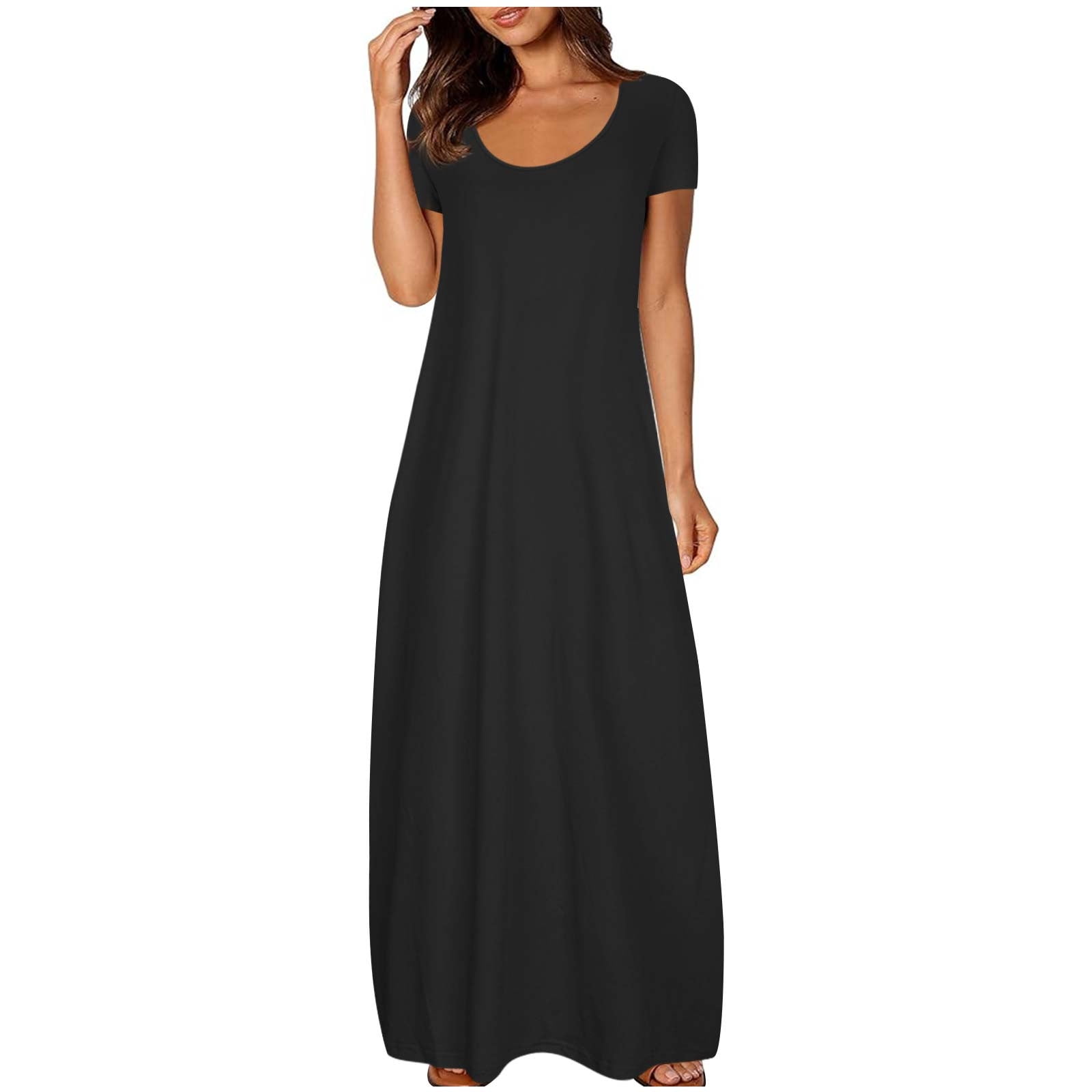 summer dress black short sleeve long dress