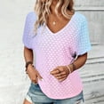 thumbnail image 1 of Wiyuqeen Womens Solid V Neck Eyelet T-shirts Soft Trendy Bawting Short Sleeve Shirts Basic Breathable Hollow Out Blouses Casual Comfy Summer Tops, 1 of 8