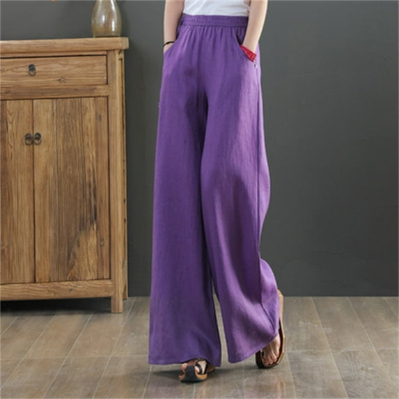 Wiyuqeen Womens Solid Wide Leg Pants Dressy Casual Side Drawstring Elastic High Waist Trousers Ladies Classic Summer Loose Pants with Pockets