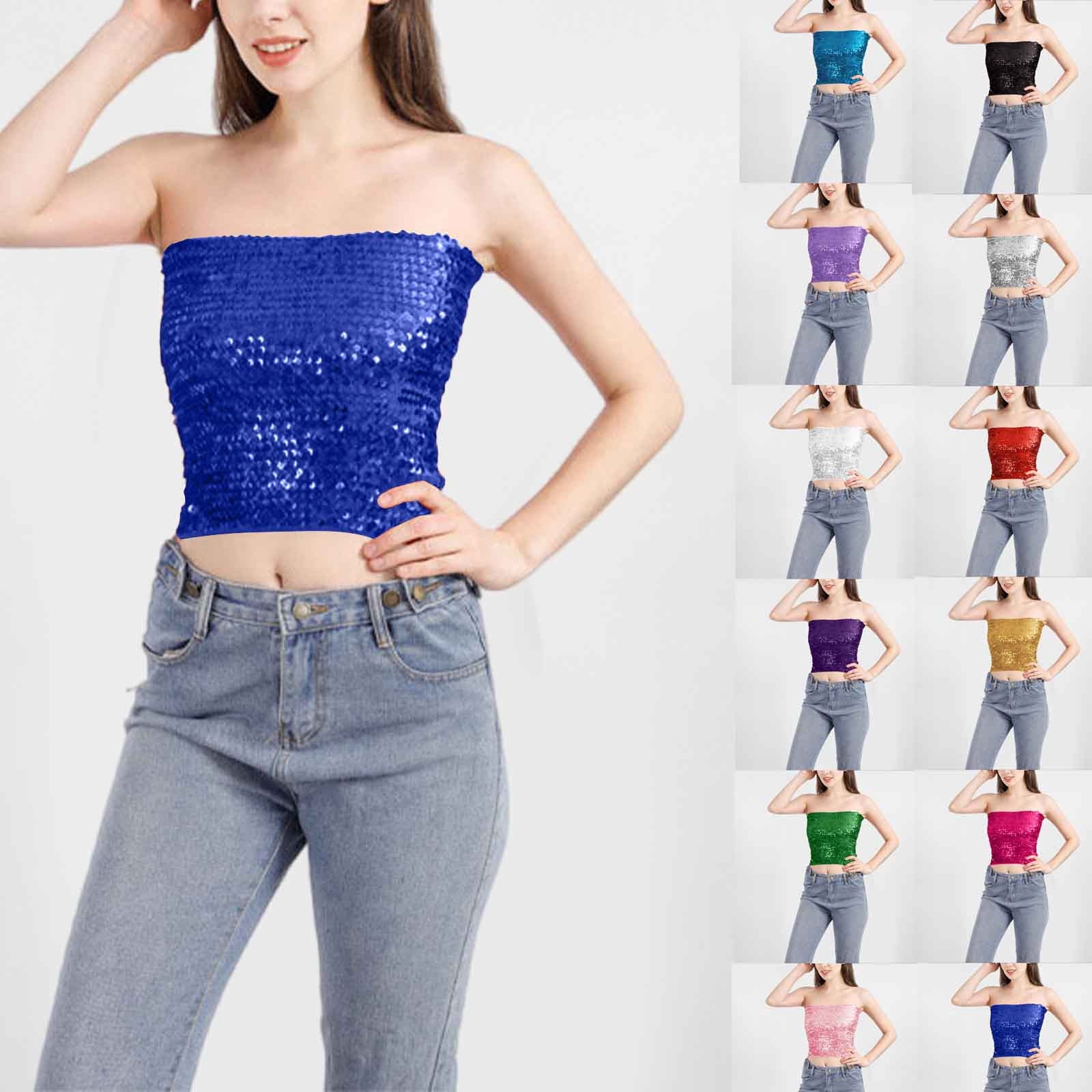 Wiyuqeen Womens Sparkly Sequin Mermaid Crop Tops Strapless Glitter