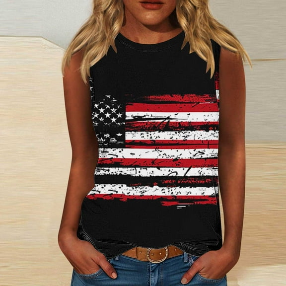 Wiyuqeen Womens Stars Striped Tank Tops Sleeveless Crew Neck Independence Day Tanks Vintage American Flag Graphic Tanks Plus Size Holiday Tanks