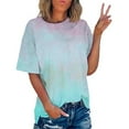 thumbnail image 1 of Wiyuqeen Womens Summer Plus Sized Tshirts Casual Drop Shoulder Short Sleeve Shirts Graphic Tees Crew Neck Gradient Blouses Side Slit Loose Tops Female, 1 of 7