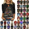 thumbnail image 1 of Wiyuqeen Womens Tops 3/4 Length Sleeve Christmas T Shirts Plus Size Xmas Tree Graphic Tees Crew Neck Loose Fit Blouses T-Shirts, 1 of 6