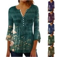 thumbnail image 1 of Wiyuqeen Womens Tops Hide Belly Shirts Summer Pleated Button V Neck T-Shirt Causal Empire Waist A-Line Floral Tunic Tops, 1 of 5