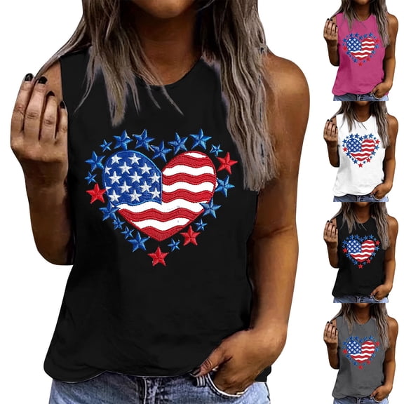 Wiyuqeen Womens USA Independence Day Sleeveless Shirts Crew Neck 4th of Jult Tank Tops Love American Flag Graphic Tee Shirts
