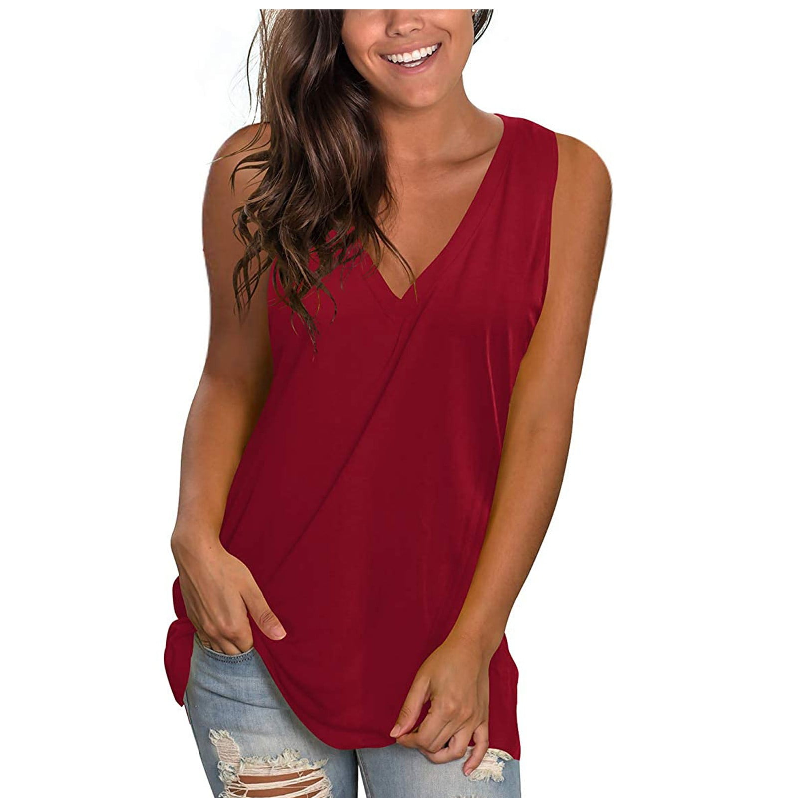 Wiyuqeen Womens V Neck Tank Tops Summer Loose Casual Solid Color Camis ...