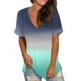 thumbnail image 1 of Wiyuqeen Womens V Neck Tops Casual Rolled Short Sleeve T-shirts Trendy Side Split Gradient Color Summer Tops Loose Fit Going Out Blouses, 1 of 7
