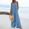 thumbnail image 1 of Wiyuqeen Womens Wide Leg Overalls Flowy Sleeveless Jumpsuits Loose Fitted Solid Color Suspenders Comfy Baggy Button Rompers with Pockets, 1 of 8