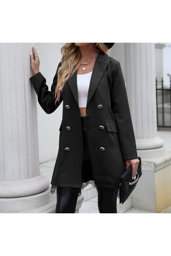 Womens Winer Blazer Cardigan Dressy Casual Trench Coats Elegant Double Breasted Long Jackets Lapel Work Office Outerwear Pockets