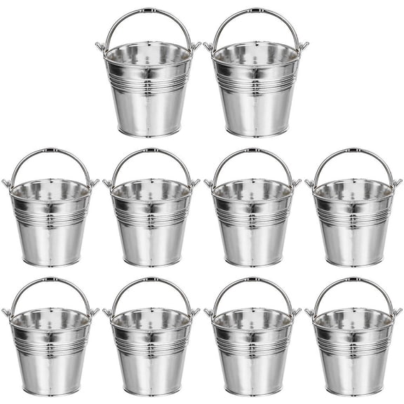 Wiywef 10-Pack Mini Silver Plastic Buckets with Handles Party Favor Candy Container Decor