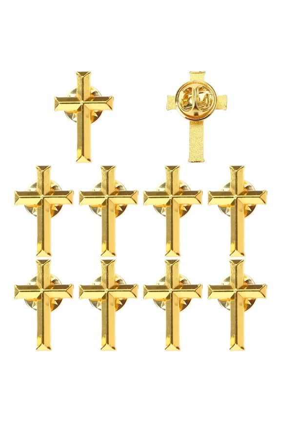 10Pcs Golden Cross Brooch Cross Lapel Pins Christian Prayer Jewelry for Clothes Backpack Handbag Hat Suit Accessories