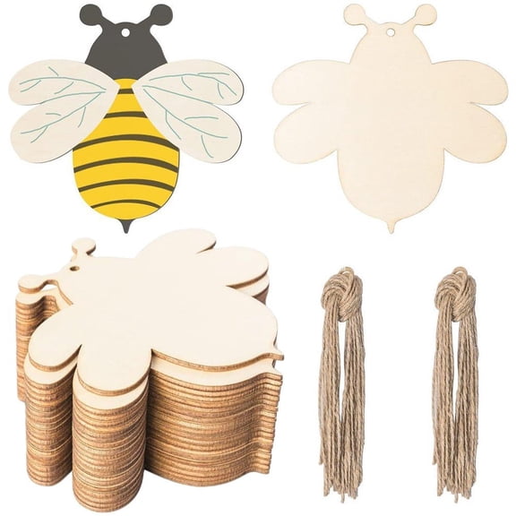 Wiywef 20pcs Wooden Bee Shaped Cutouts Unpainted Bee Shaped Slices Wooden Paint Crafts DIY Crafts for Christmas Signs Drawing