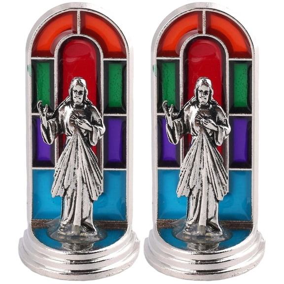 Wiywef 2Pcs/Set Mini Figurines Religion Jesus Statue Crafts Church Stained Window Background Religious Icon Statue Home Decoration