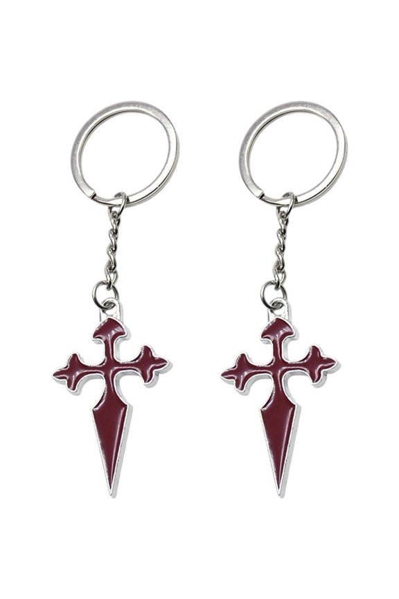 2pcs Metal Red Cross Keychain, Creative Key Holder, Fashionable Pendant, Religious Prayer Amulet Jewelry Gift for Men Women