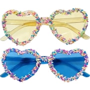 Wiywef 2pcs Y2k Vintage Heart Sunglasses Women Men Heart Design Sun Glasses Punk Cake Candy Theme Cute Party Eyewear