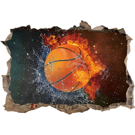 Wiywef 3D Broken Wall Basketball Wall Sticker Creative Ball Sports Wall Decals for Bedroom Living Room Home Decor