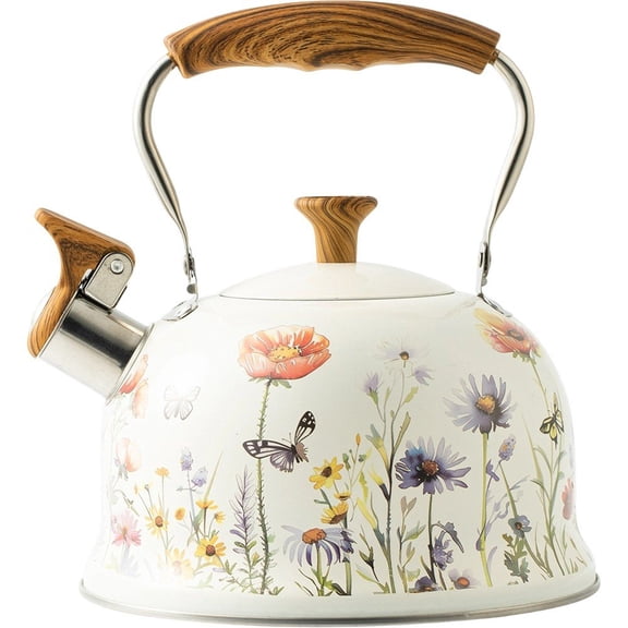 Wiywef 3L Flower Pattern Whistling Kettle with Anti-Hot Handle Stove Top Kettle Vintage Tea Pot for Gas Hob and Induction Stoves