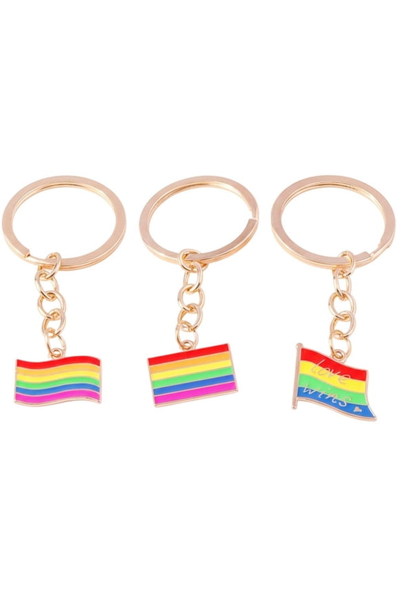 3Pcs Rainbow Flag Keychain Enamel Metal Keyring LGBT Pride Pendent for DIY Bracelet Necklace Crafts Jewelry Making Decor