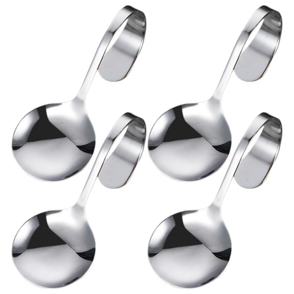 Wiywef 4 Pcs Spoons Stainless Steel Spoon Soup Spoons Polished Round Curved Handle Spoon For Milk Coffee Stirring Spoon Jam Spoon