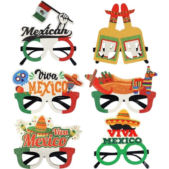 Wiywef 6 Pieces Mexican Fiesta Eyeglasses Mexican Fiesta Party Supplies Glasses, Cinco De Mayo Paper Eyewear Photo Props for Fiesta Party Birthday Idea Decoration