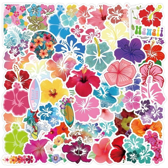 Wiywef 60pcs Flower Sticker Hawaii Hibiscus Decals Graffiti Stickers For DIY Luggage Laptop Skateboard Motorcycle Bicycle Stickers