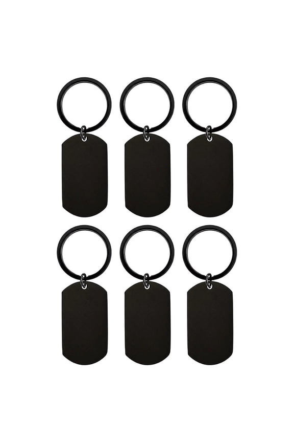 6Pcs Stainless Steel Blank Tags, Metal Stamping Keyring Blank Tags, Rectangular Stamping Blanks, One Hole Tag with Key Rings for DIY and Craft