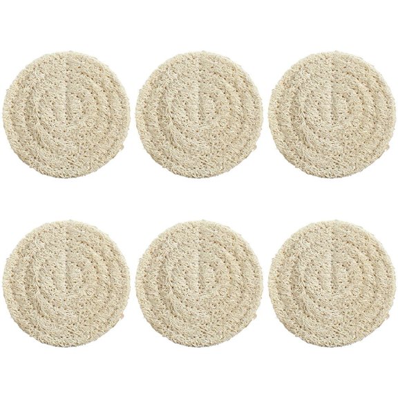 Wiywef 6pcs Round Loofah Mat Heat Insulation Hot Pots & Pans Mat Tea Coaster Teapot Mat Tea Set Accessories for Wine, Coffee, Drinks